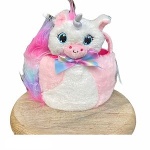 New Fluffy Plush Rainbow Unicorn Basket